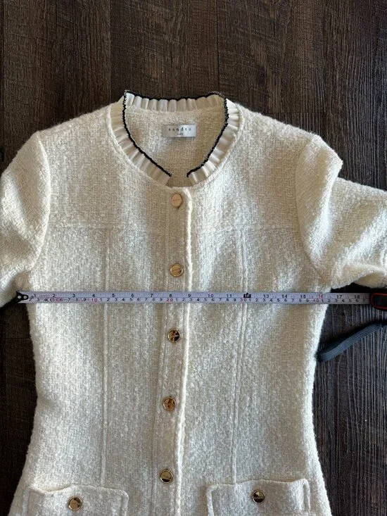 Sandro Molly Tweed Patch Pocket Minidress in Ecru - Size EU 36 - Picture 8 of 10